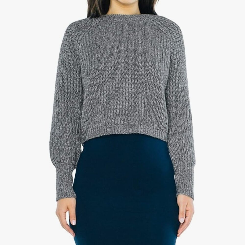American Apparel Cropped Blue Cotton Knit Sweater